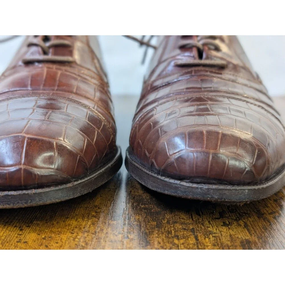 DAVANZATI Genuine Alligator Cap Toe Dress Shoes Men's US 8.5 D Brown Made Italy